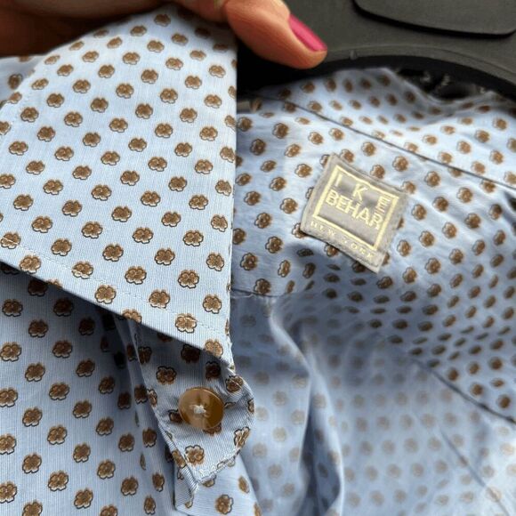 Ike Behar Blue Floral Print Button-Up Shirt 100% Cotton Made in USA - Picture 3 of 8